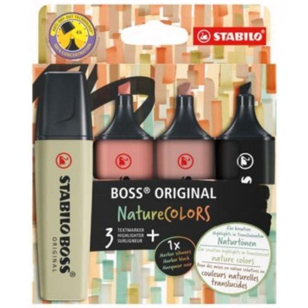 Pincel Marca Texto Boss Nature Colors 5.7409 4 Cores Stabilo