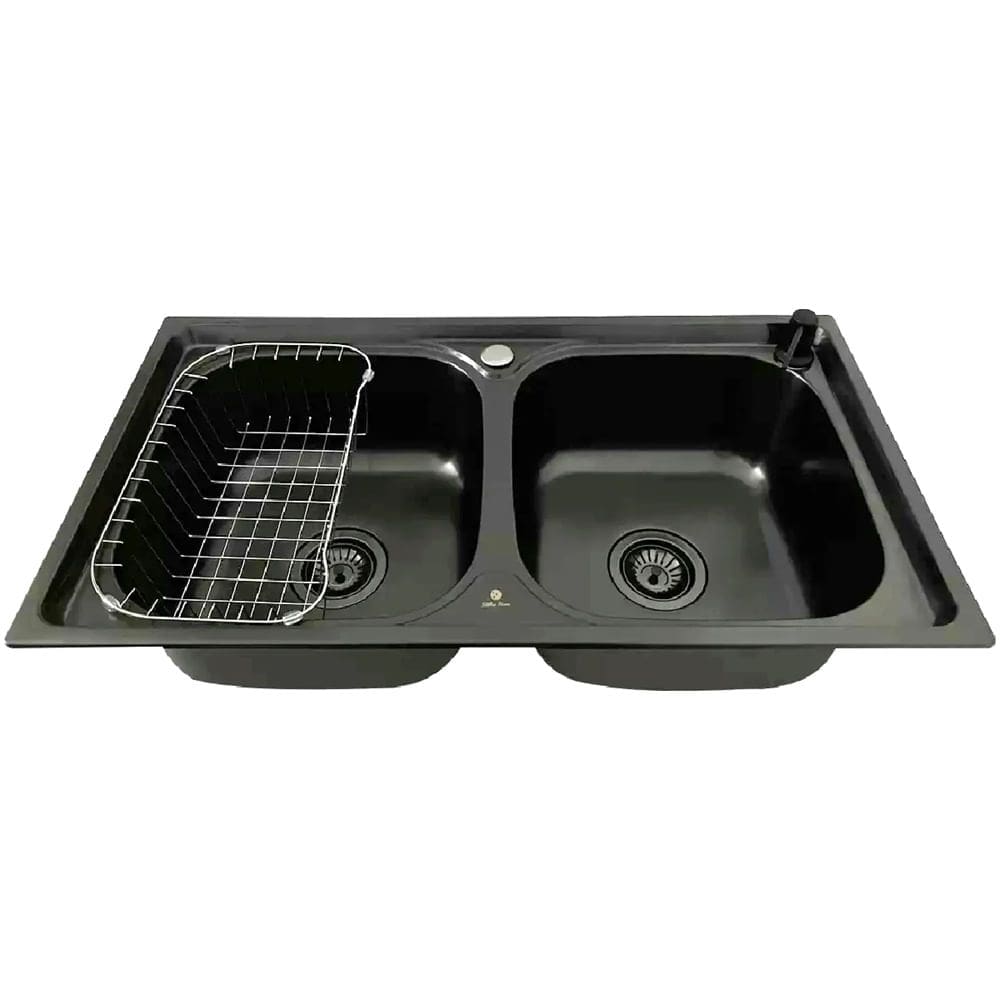 Cuba Dupla Aço Inox Preta 78x43cm com Acessórios - CUB-002-B - STILLUS HOME