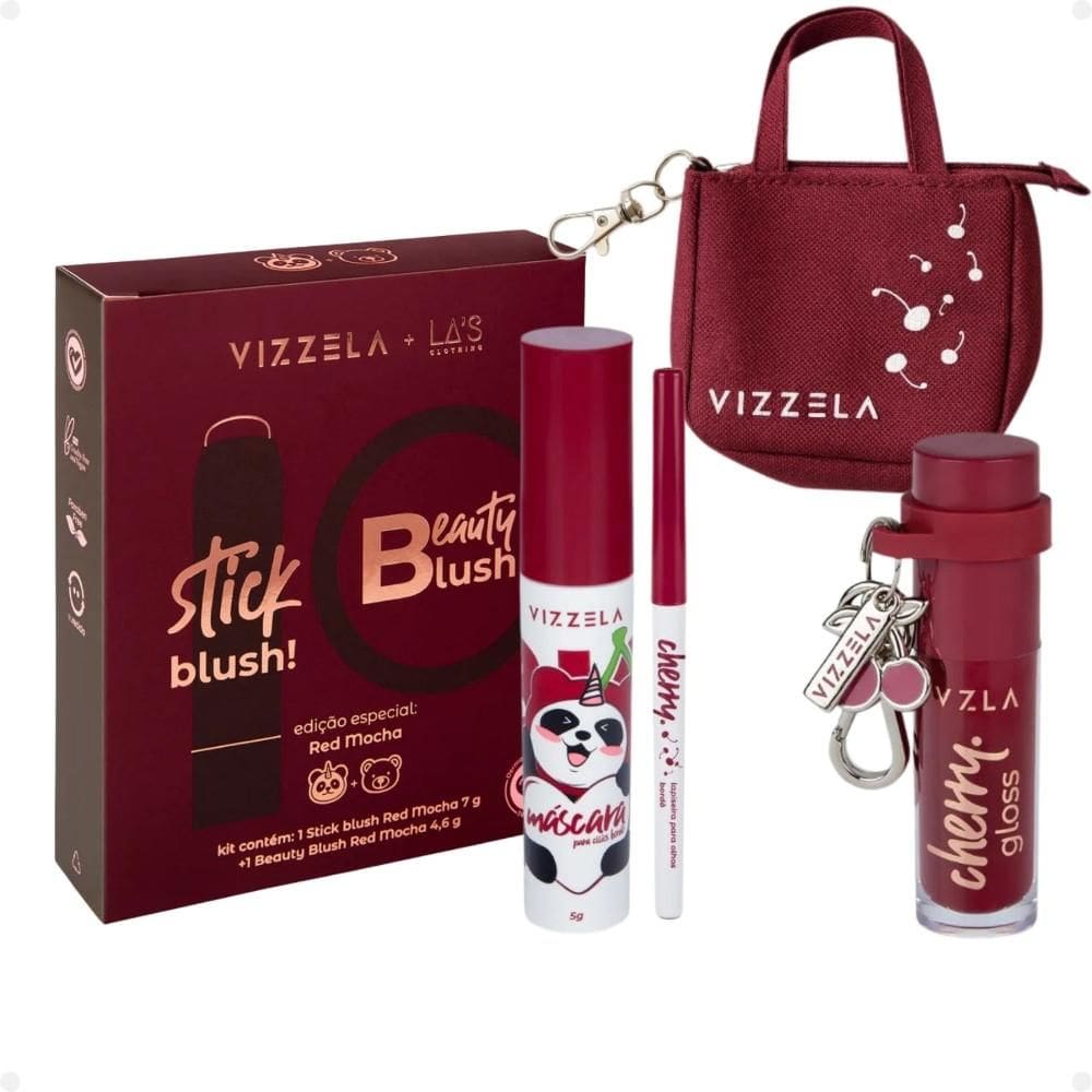 Kit: Blush Stick e Compacto Red, Lapiseira, Gloss e Máscara de Cílios Big Cherry + Mimo