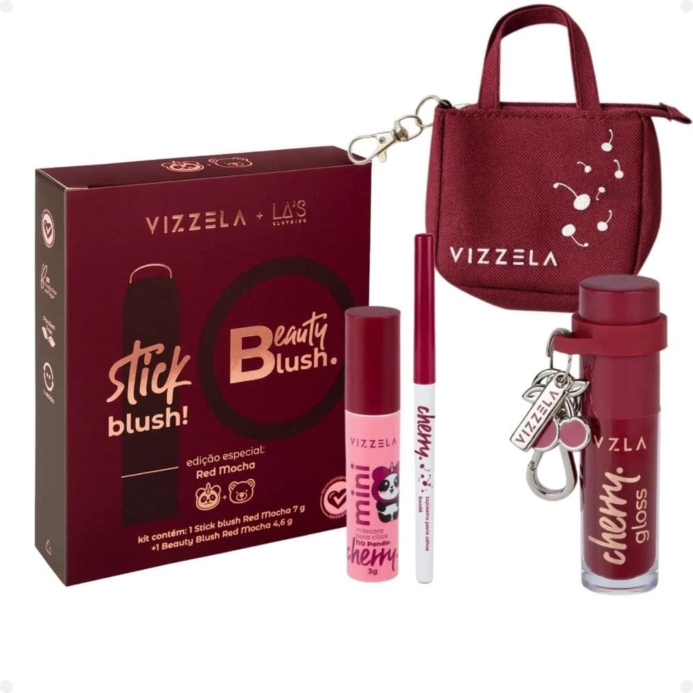 Kit : Blush Stick e Compacto Red, Lapiseira, Gloss e Máscara de Cílios Mini Cherry + Mimo