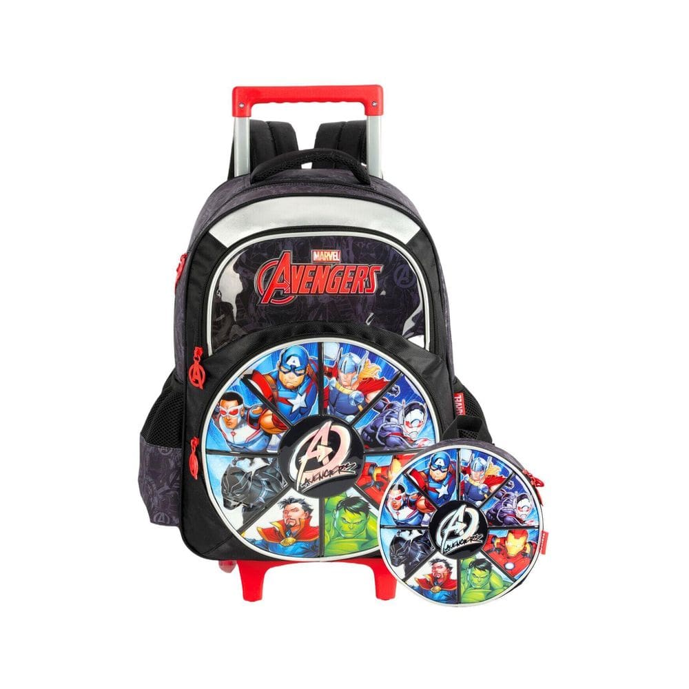Kit Mochila Com Rodas+Lancheira Térmica Avengers - Preto