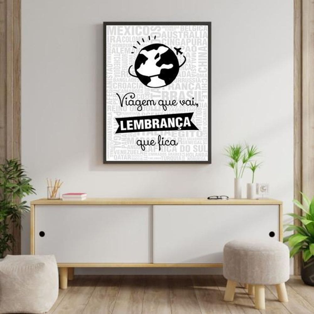 Quadro Viagem Que Vai, Lembrança Que Fica 60X40Cm Preta