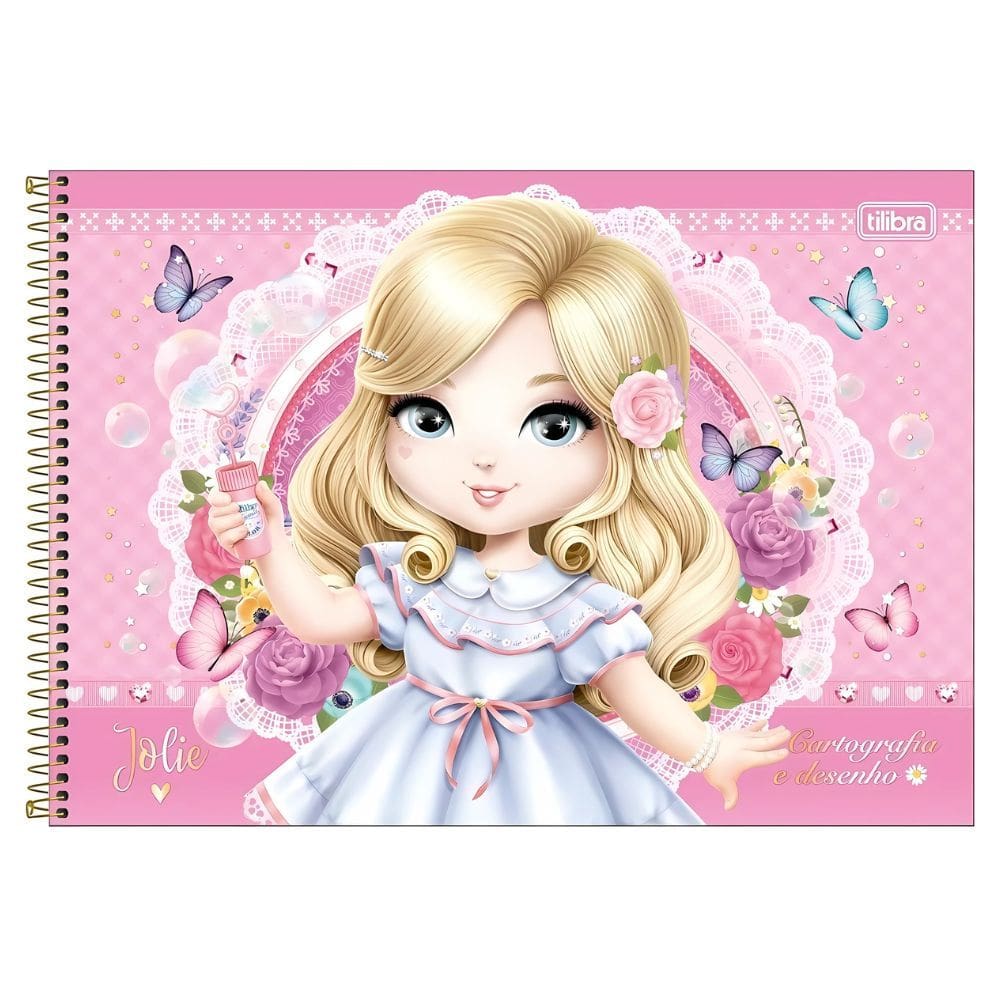 Caderno de Desenho e Cartografia Capa Dura Jolie 80 Folhas - Tilibra | Papelaria | Super Fofa | Meninas | Escolar |