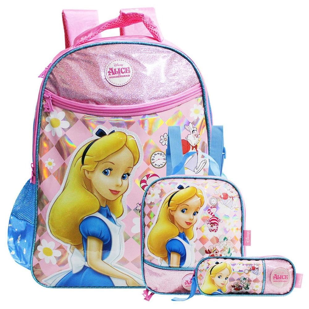 Mochila Alice No País Das Maravilhas Com Estojo E Lancheira