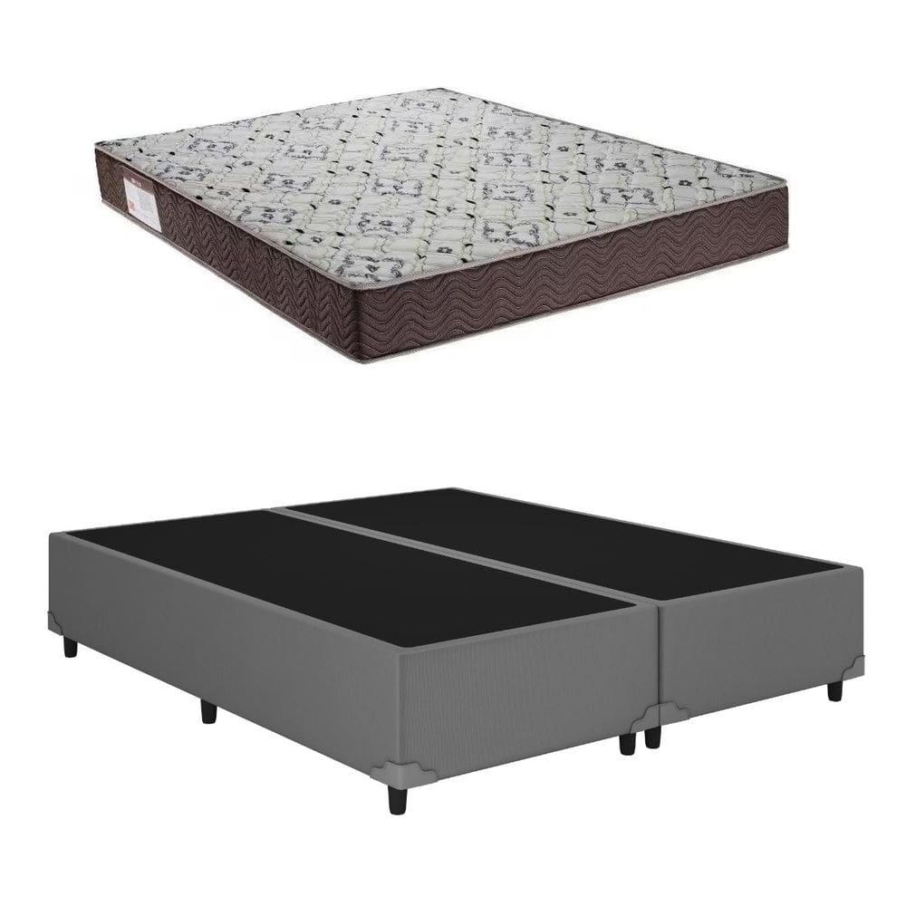 Cama Base Box Queen Bipartido Cinza Colchão ISO 150 D45 - Ortobom