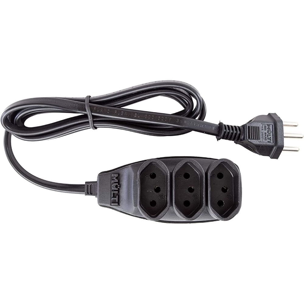 Extensão Preta 3T Tripolar com 3 Metros 2P+T 10 Ampères 250VAC - 01550 - MULTICRAFT