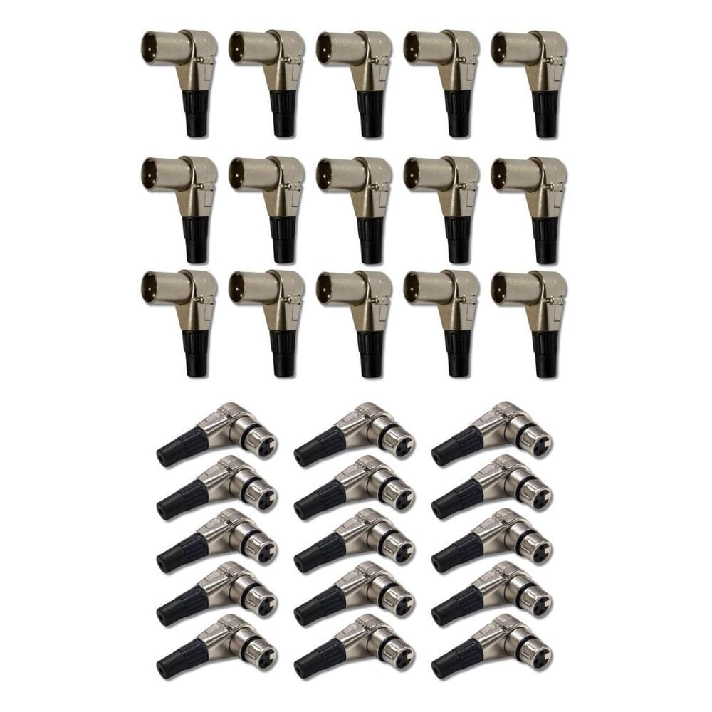 Kit 15 Plug Xlr Fêmea 90º + 15 Plug Xlr Macho 90º Prof. Mxt