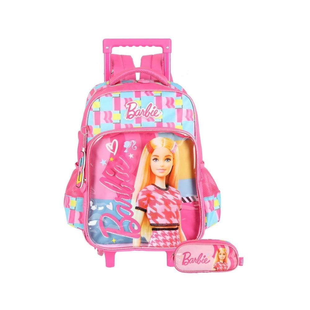 Kit Escolar Barbie Mochila Rodinhas+Estojo Duplo - Rosa