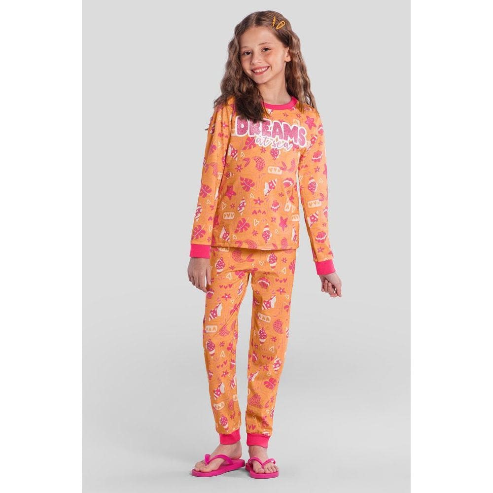 Pijama infantil menina escrita brilha no escuro Brandili