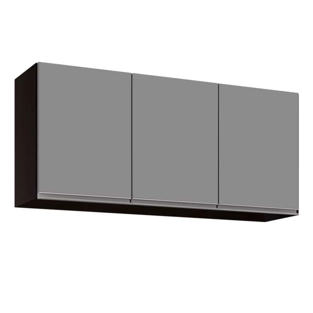 Armário Aéreo 03s Tina Preto Cinza 120cm