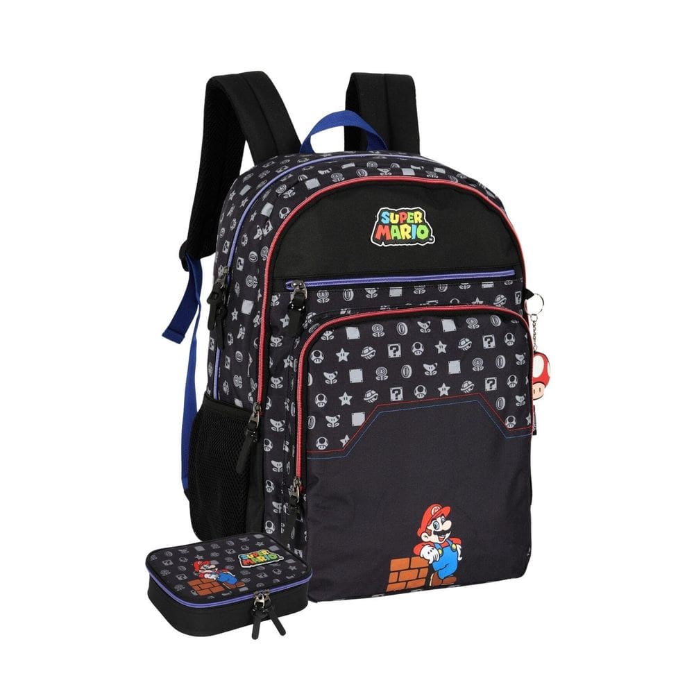 Kit Luxo Super Mario Mochila Costa+Lancheira - Preto