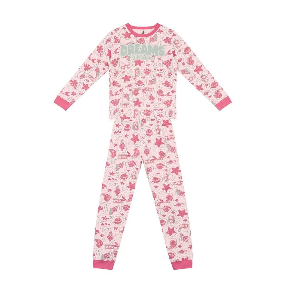 Pijama infantil menina escrita brilha no escuro Brandili