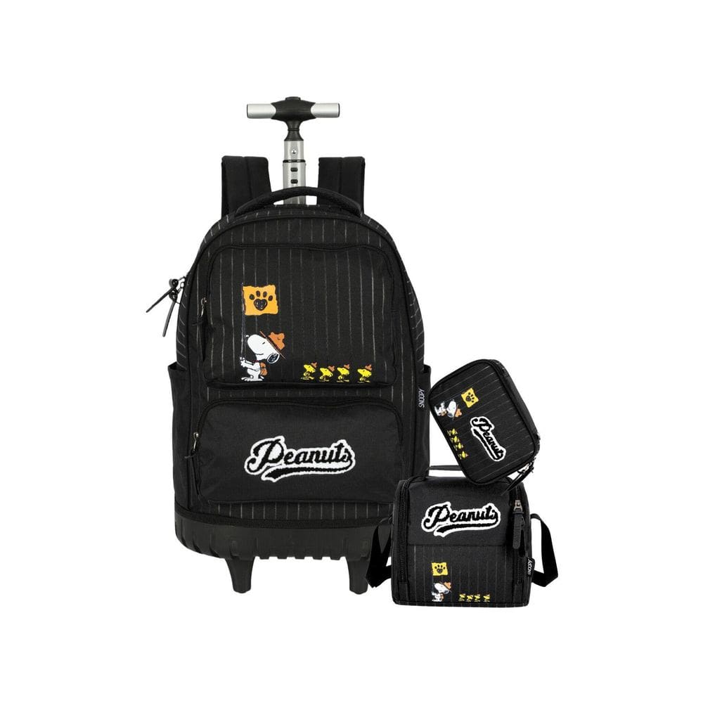 Kit Escolar Snoopy Mochila Roda + Lancheira + Estojo - Preto