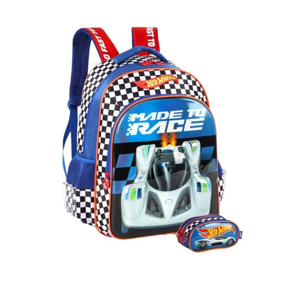 Kit Mochila De Costas+Estojo Triplohot Wheels - Azul