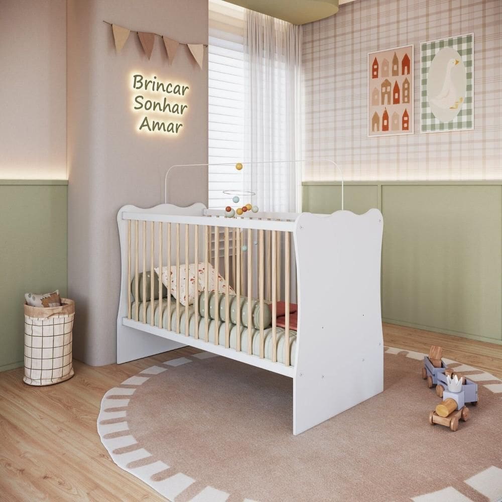 Berço Infantil em Mdp 91,5x133,5cm Plasbaby Branco / Natural