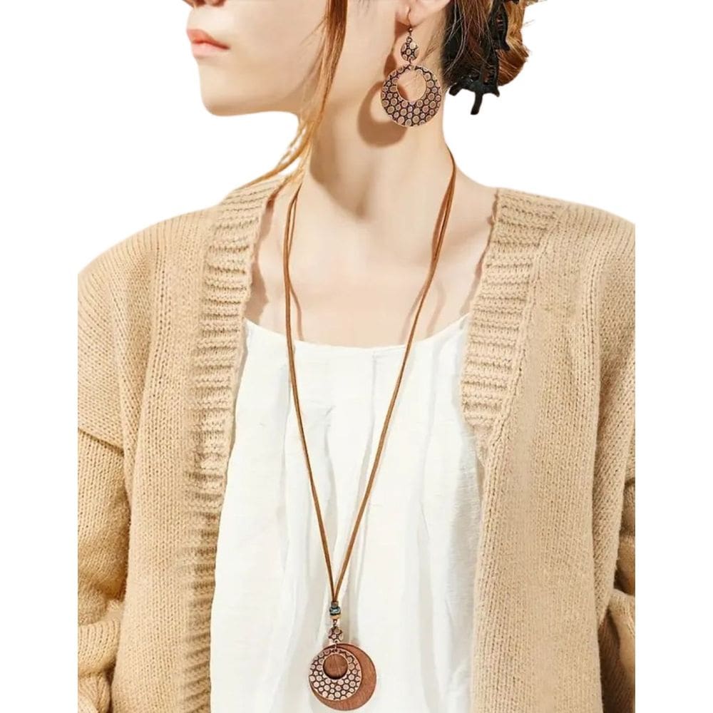 Kit Colar Brincos Joia Feminina Estilo Étnico Retrô Vintage