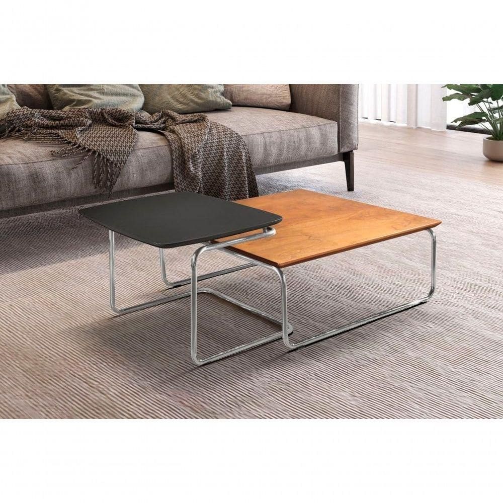 Conjunto Mesa De Centro Kairos Base Cromada Larflex Cor:preto