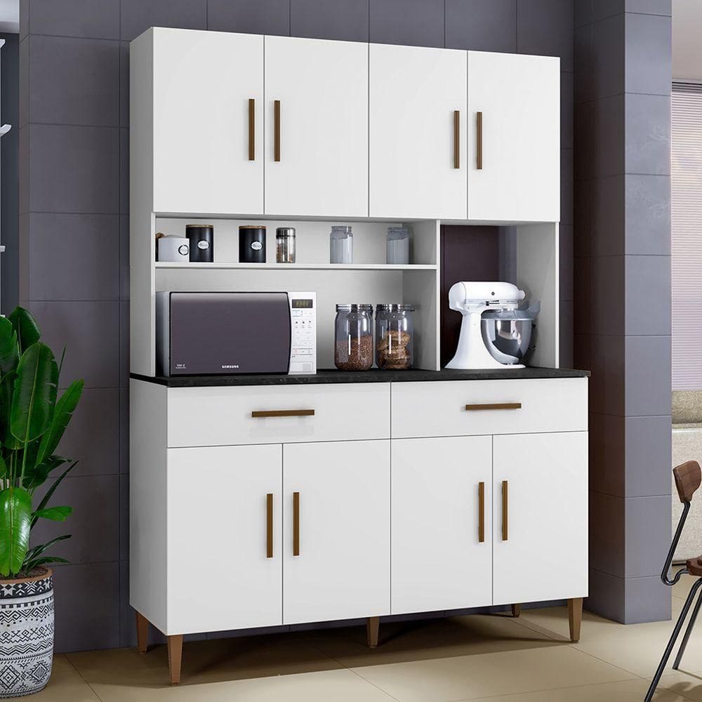 Armario De Cozinha 8 Portas 2 Gavetas Fortaleza Cor:branco