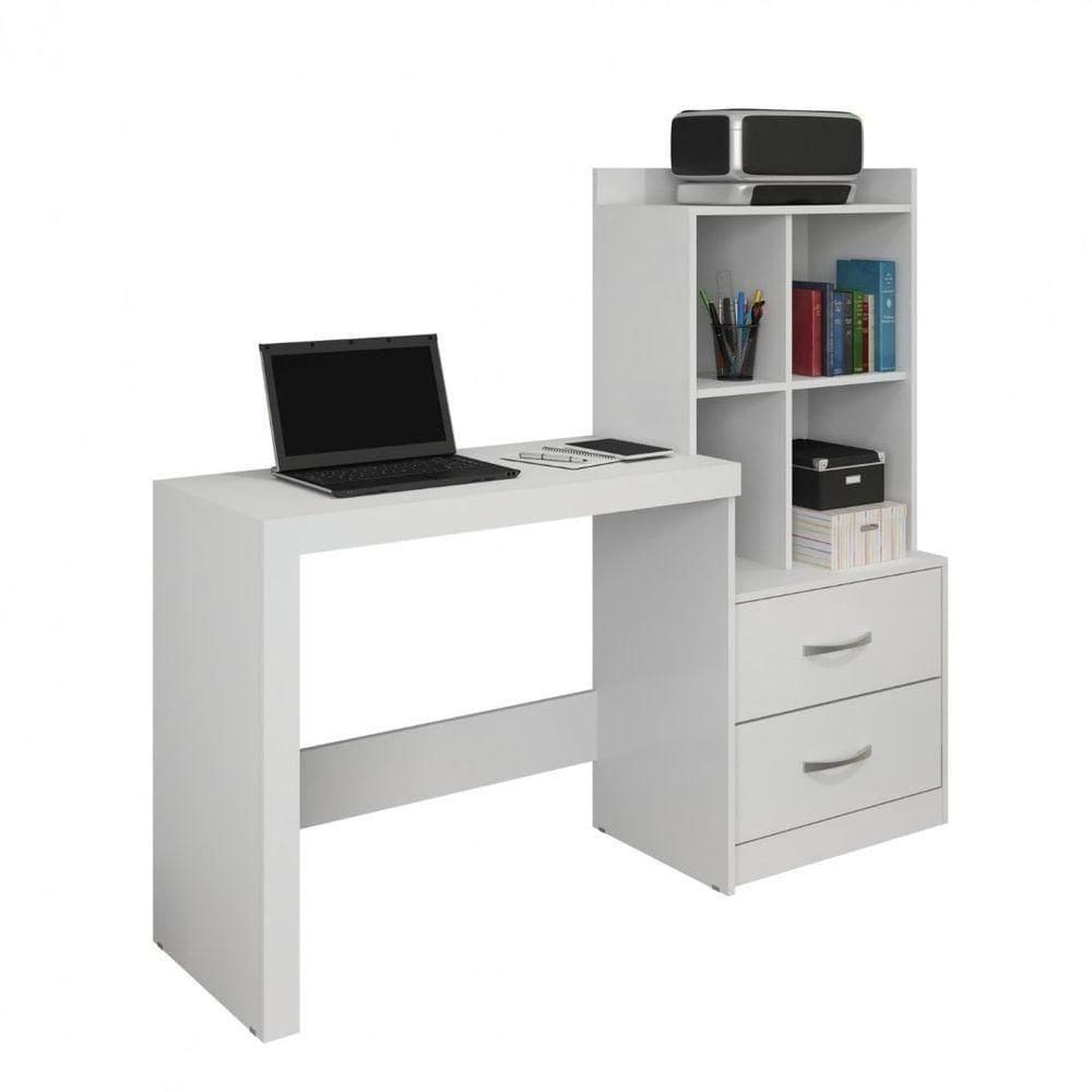 Escrivaninha com Estante Alana 2 Gavetas 4 Nichos Branco