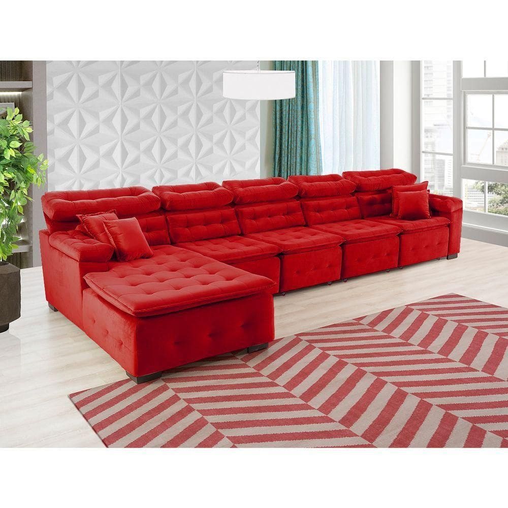 Sofá Orlando Com Chaise, Retrátil E Reclinável - Vermelho