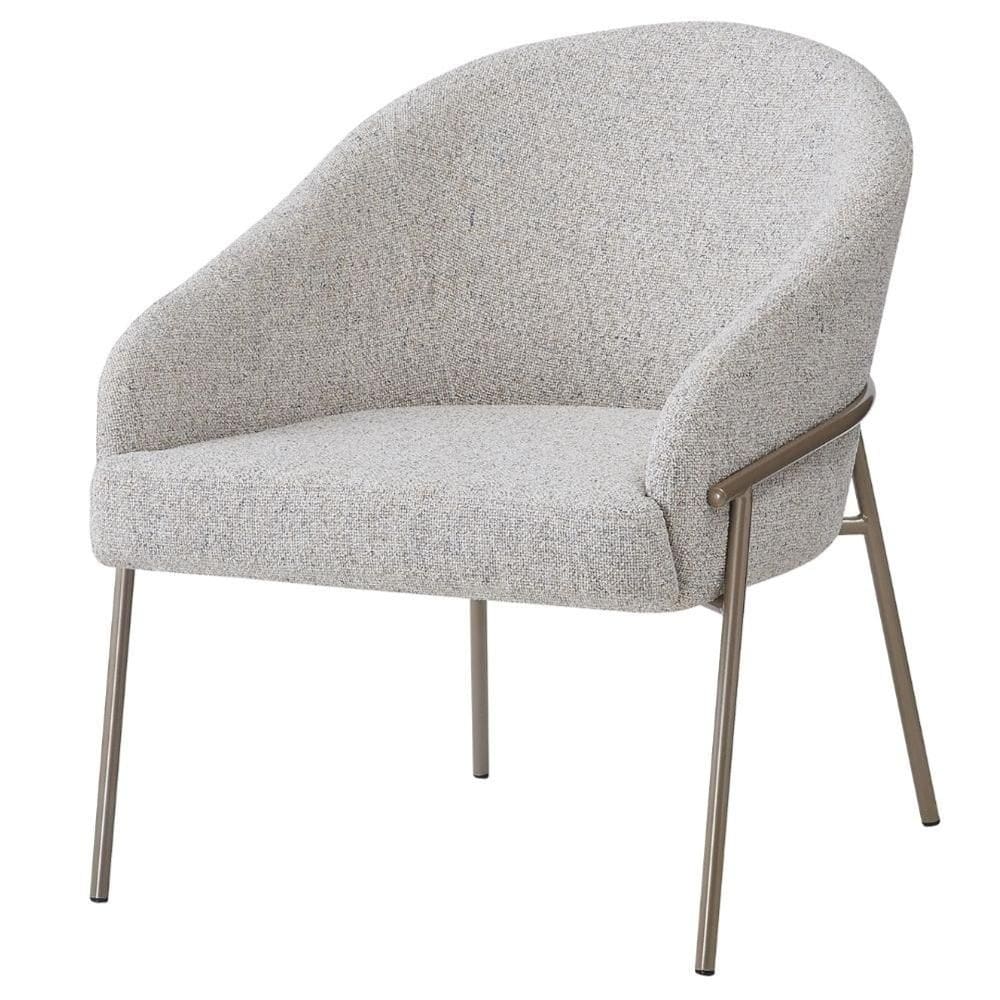 Poltrona Inhotim Fratini Assento e Encosto Revestidos em Linho Rústico Claro Base Aço Champagne