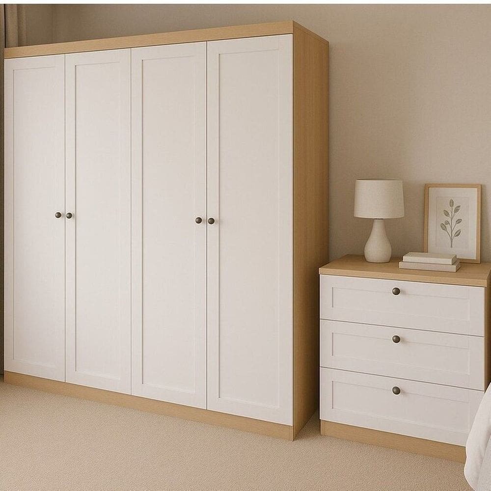 Conjunto guarda-roupa com cômoda Savana/Branco