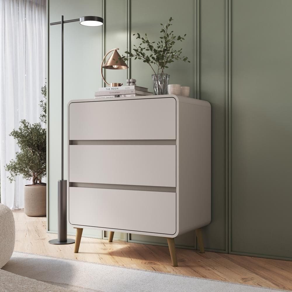 Cômoda Infantil Multiuso 3 Gavetas E Trocador Para Quarto De Bebê Estilo Retrô Bege Dunas