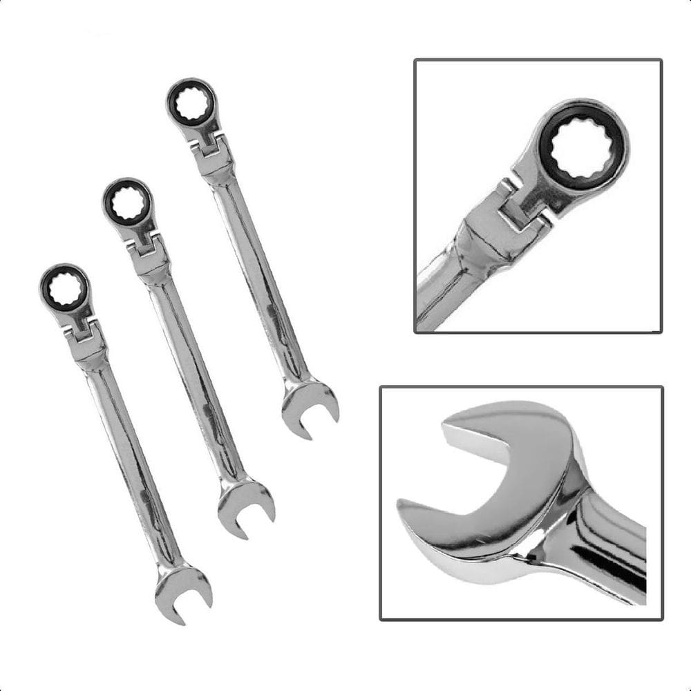 Kit Chave Combinada Catraca Cabeça Articulada 10Mm 13Mm 15Mm