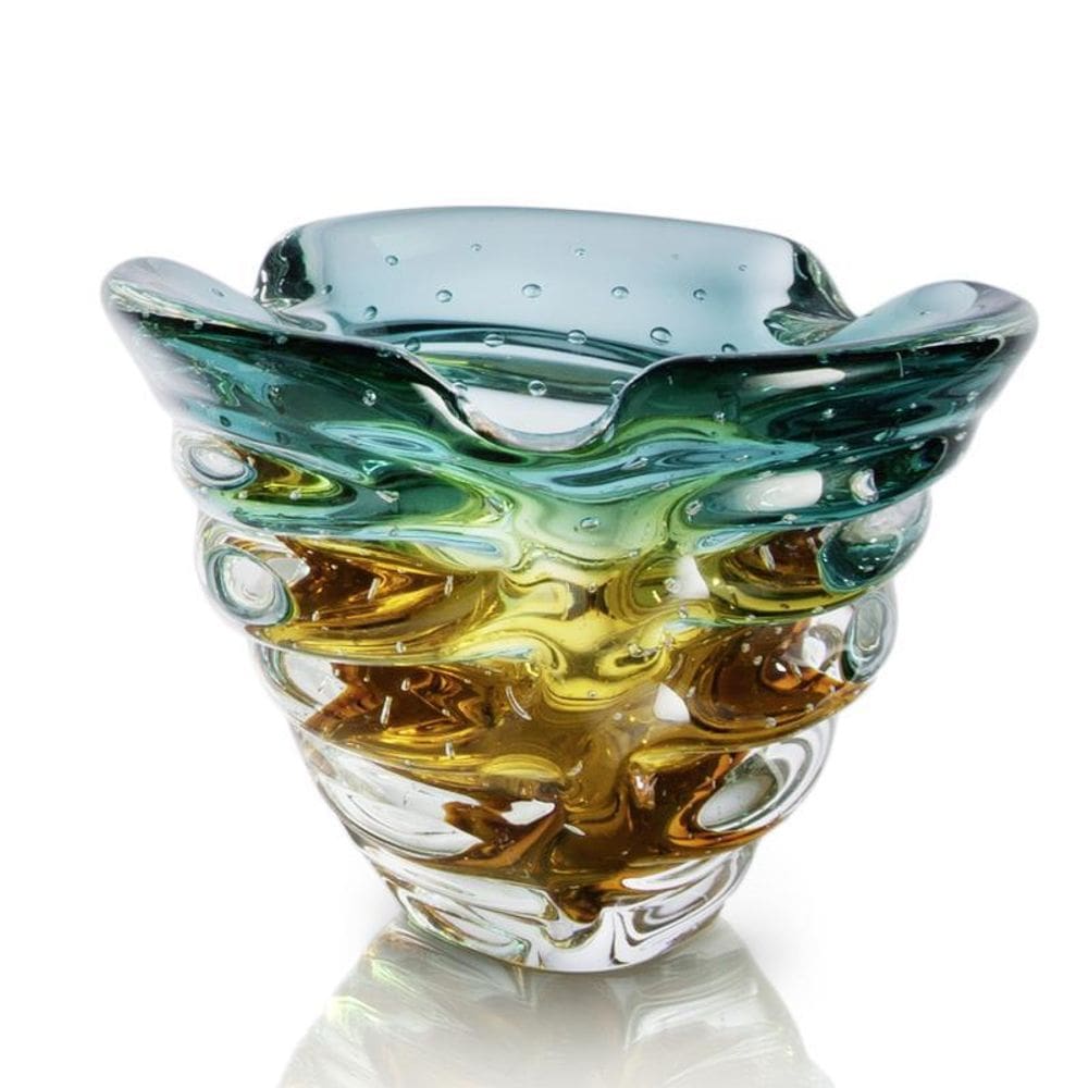 Vaso Em Cristal Murano Esmeralda E Âmbar - São Marcos 21Cm