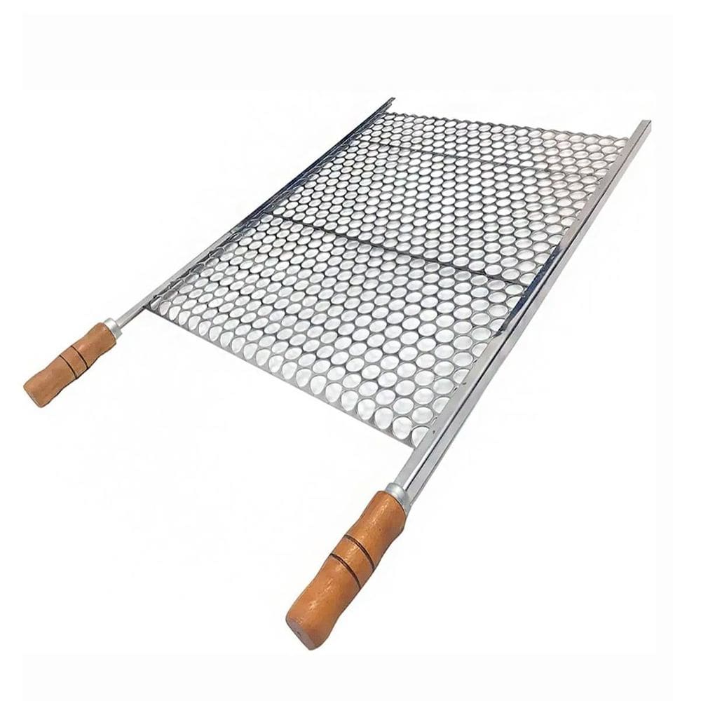 Grelha Moeda 60X72Cm De Aço Inox Econômica Com Ponteira