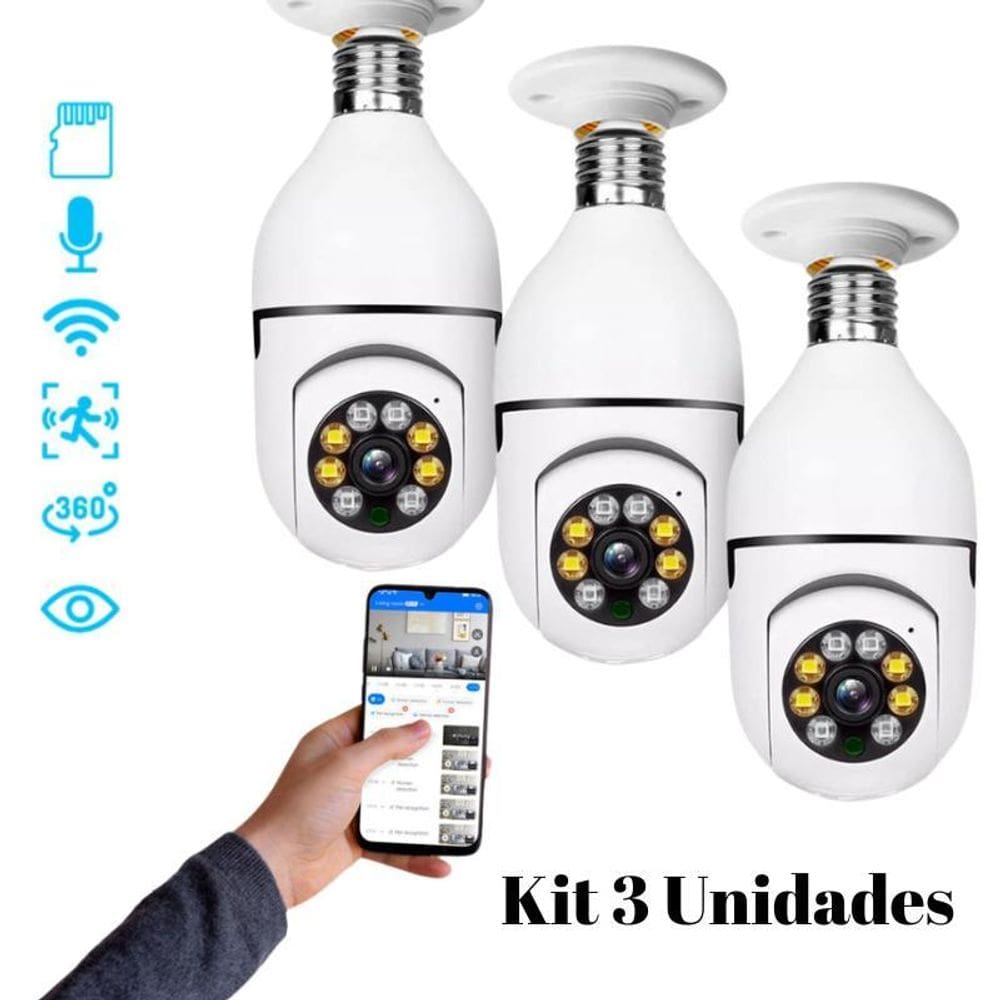 Kit 3 Câmera Segurança Gira 360 A Prova D`Água Infravermelho