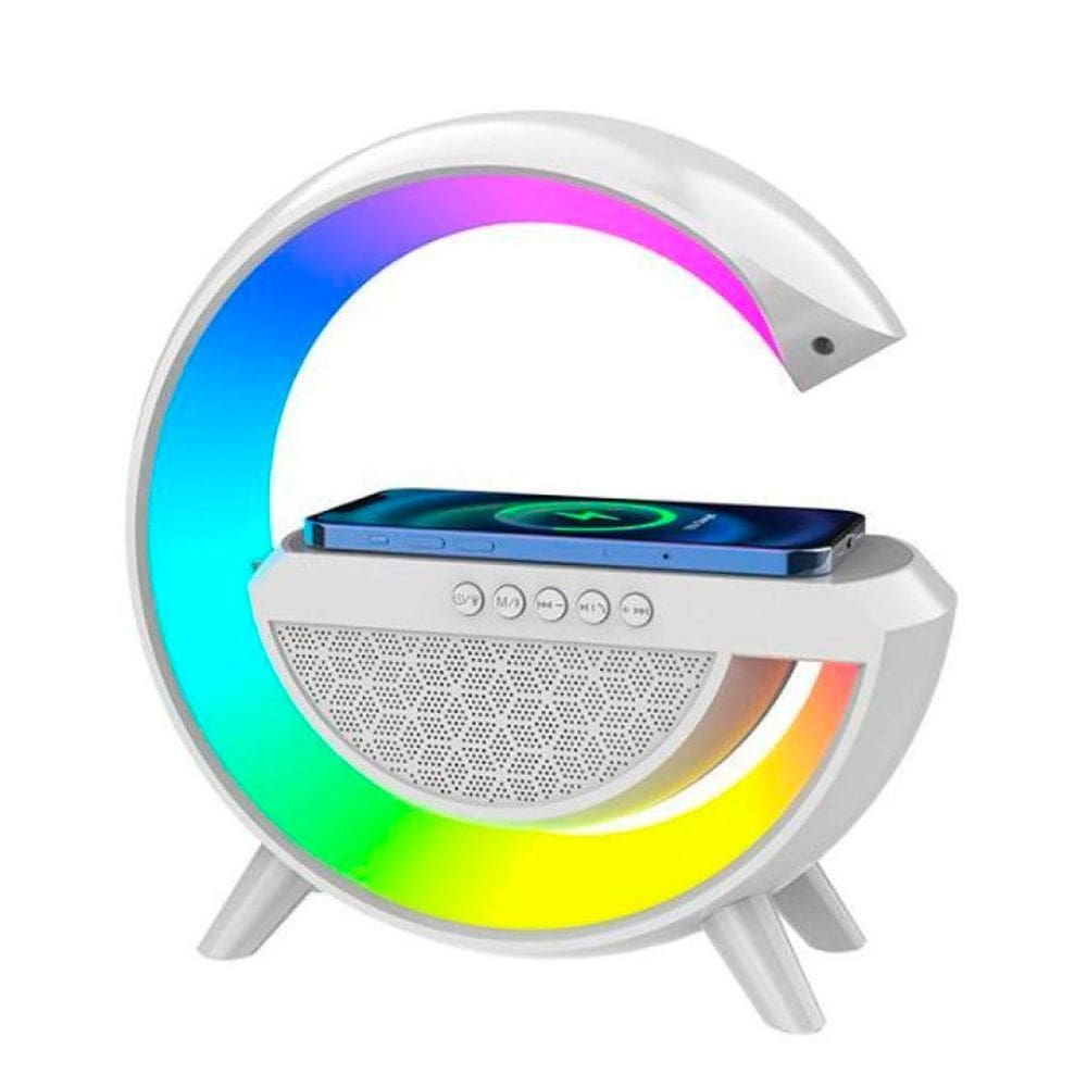 Luminária Caixa de Som Bluetooth Indução Luz Rgb