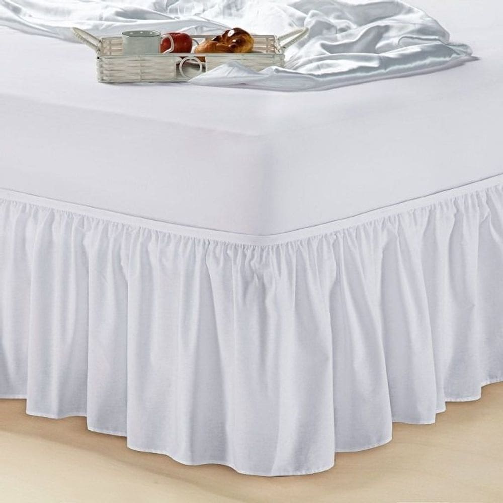 Saia Cama Box Branca Com Babado Tamanho Casal Microfibra
