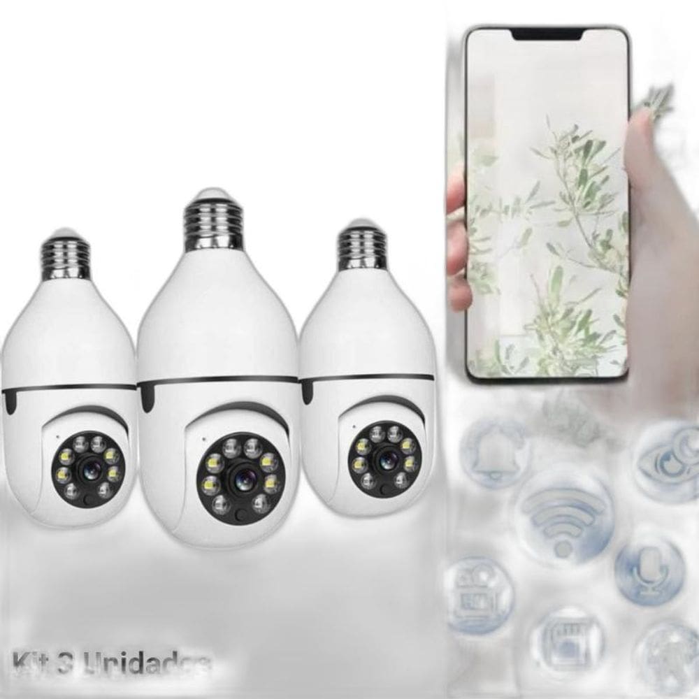 Kit 3 Câmeras Segurança Wi-Fi Ip Sem Fio 360 Encaixe Lampada