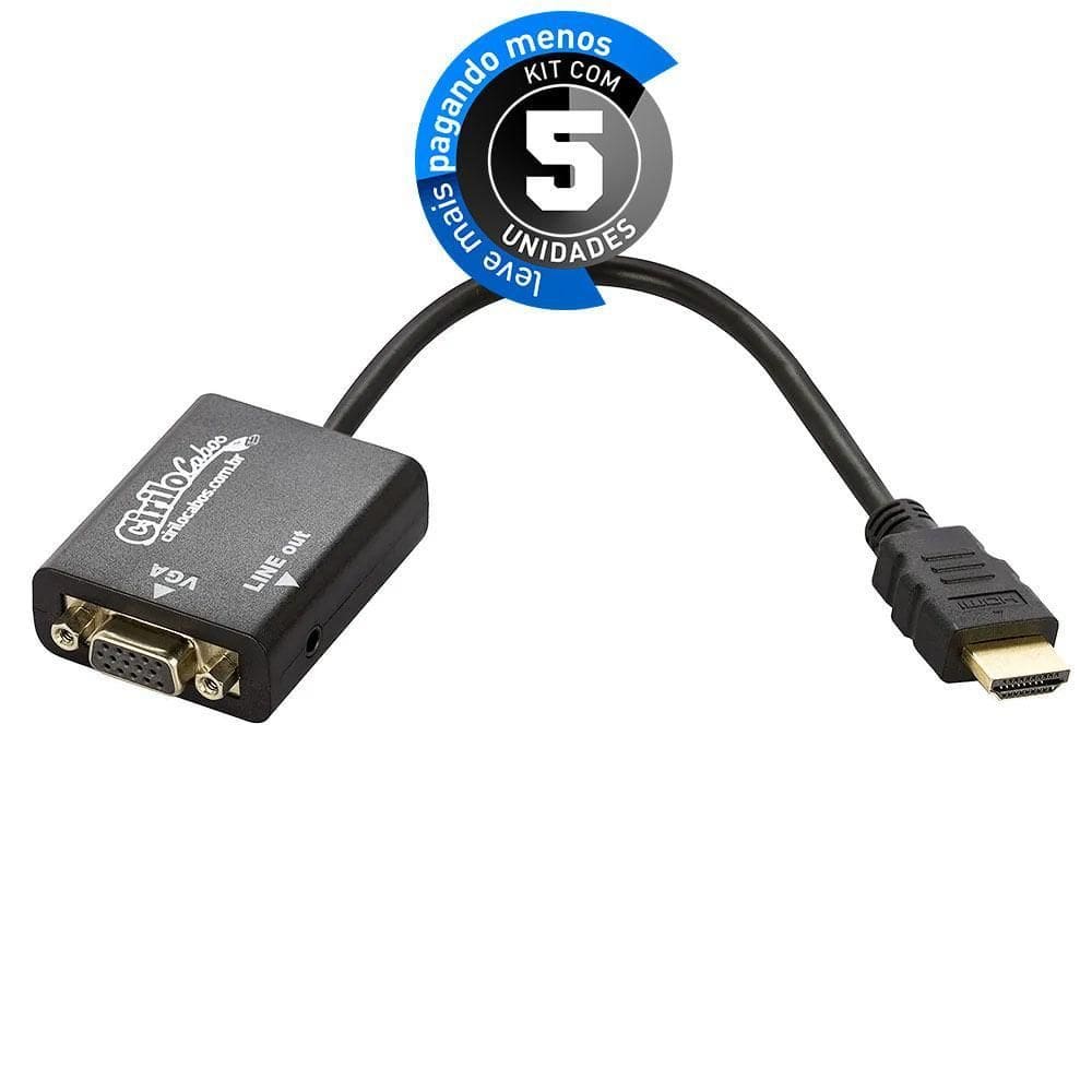 Cabos Conversor Hdmi Para Vga Com Áudio 20 Cm - Kit 5