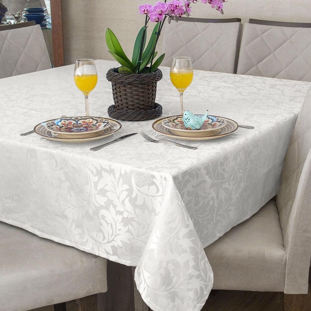Toalha Mesa Quadrada 4 Lugar Jacquard Branco +4 Guardanapo