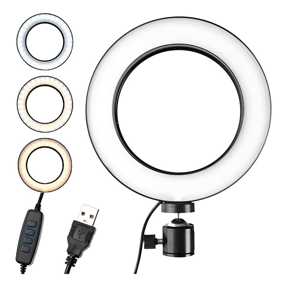 Ring Light 8 Led Com Suporte Para Foto Vídeo Usb 3 Cores