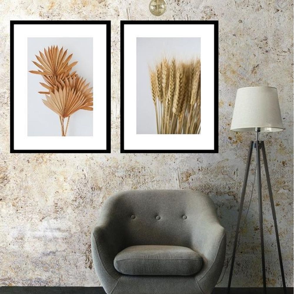 Kit 2 Quadros Grandes Folhas Secas - 60X48Cm