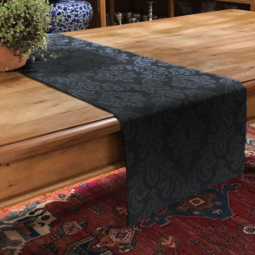 Caminho Trilho De Mesa Tecido Jacquard Preto 2,20X0,40