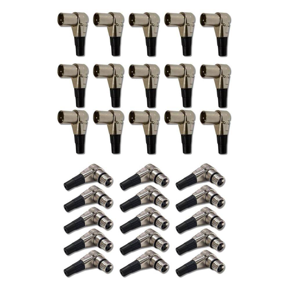Kit 15 Plug Xlr Fêmea 90º + 15 Plug Xlr Macho 90º Prof. Mxt