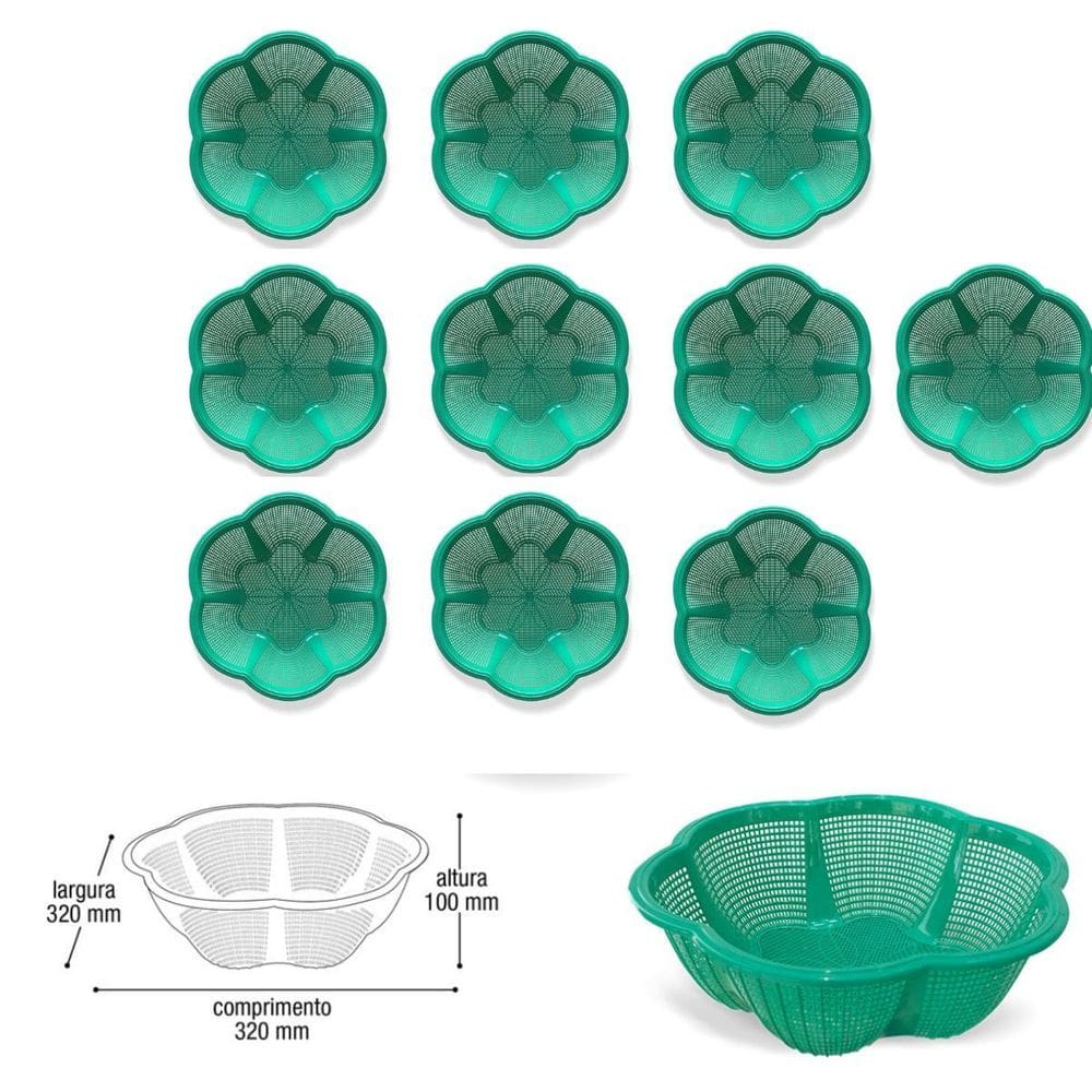 Kit 10 Cesto Fruteira De Centro De Mesa Cor Verde Plástico