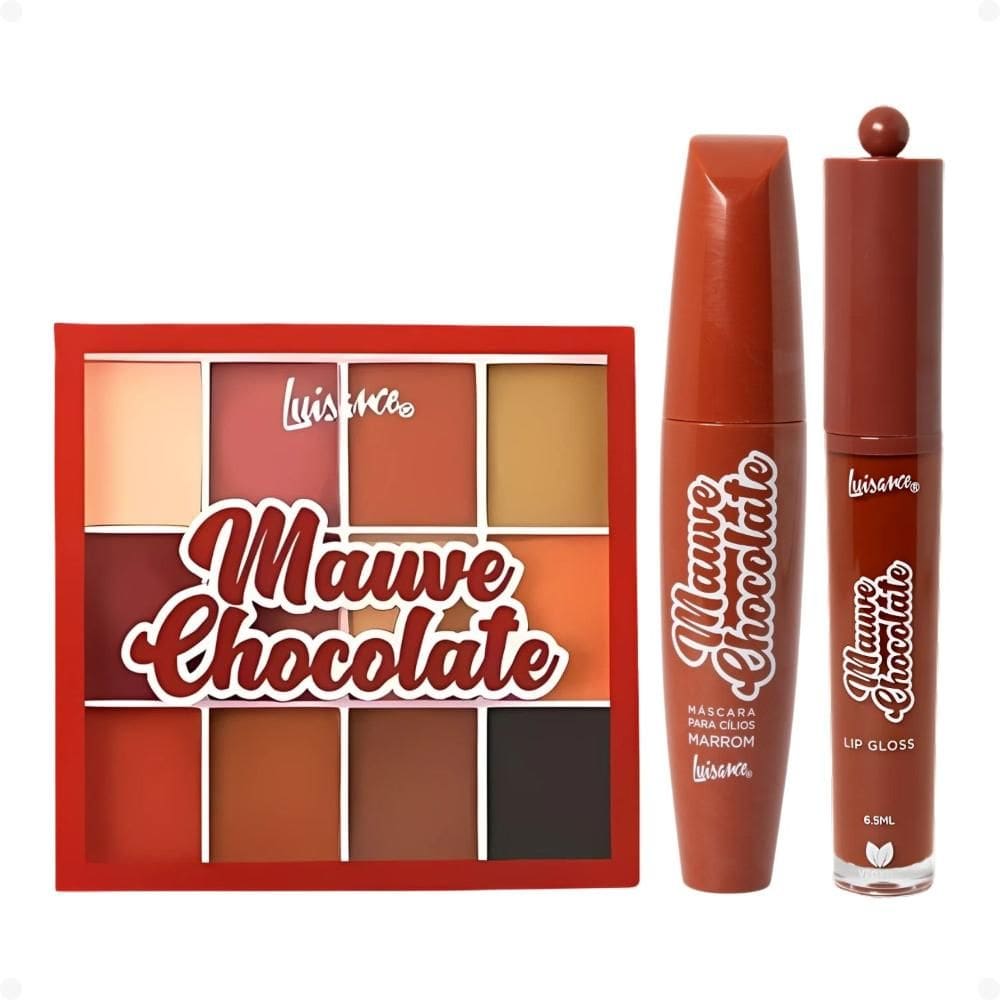 Kit Luisance Mauve Chocolate:1 Paleta de Sombras , 1 Máscara para Cílios Marrom e 1 Lip Gloss Cor 03