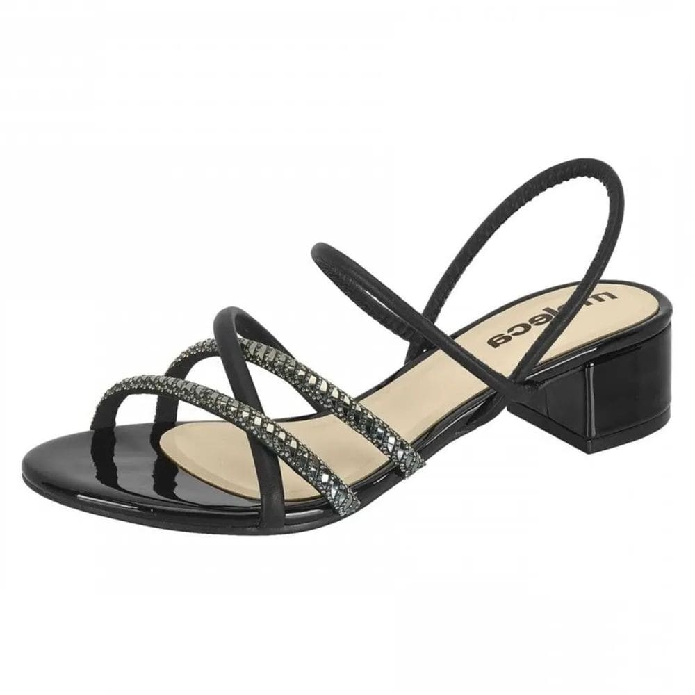 Sandália Feminina Salto Bloco Baixo Pedrarias Leve Moleca