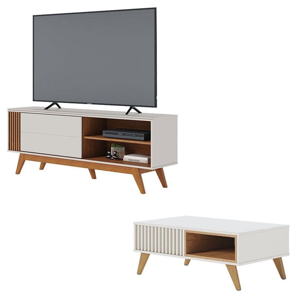 Rack Bancada Otawa com Mesa de Centro Jeri Off White Freijó - Colibri