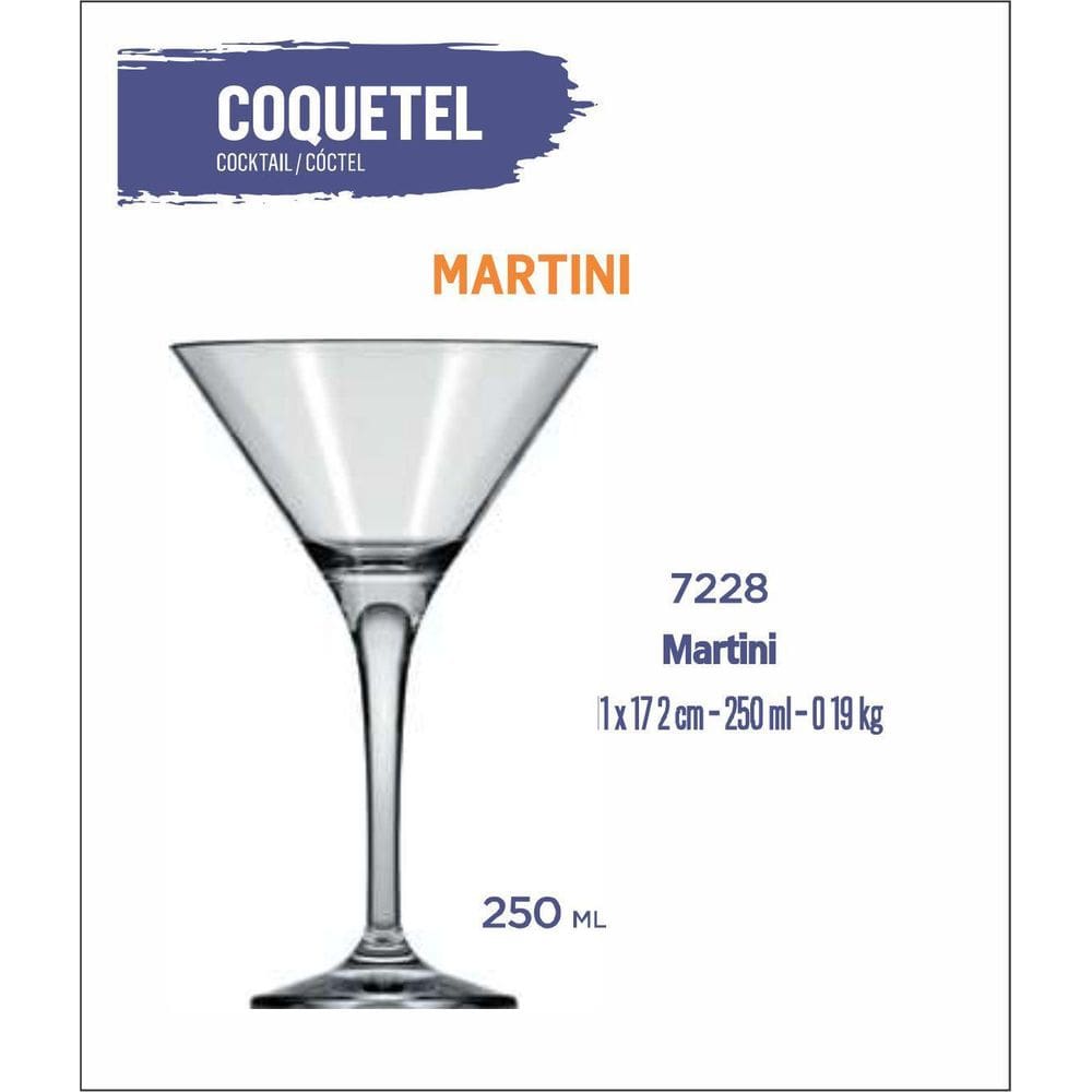 06 Copos Martini 250Ml - Coquetel - Margarita