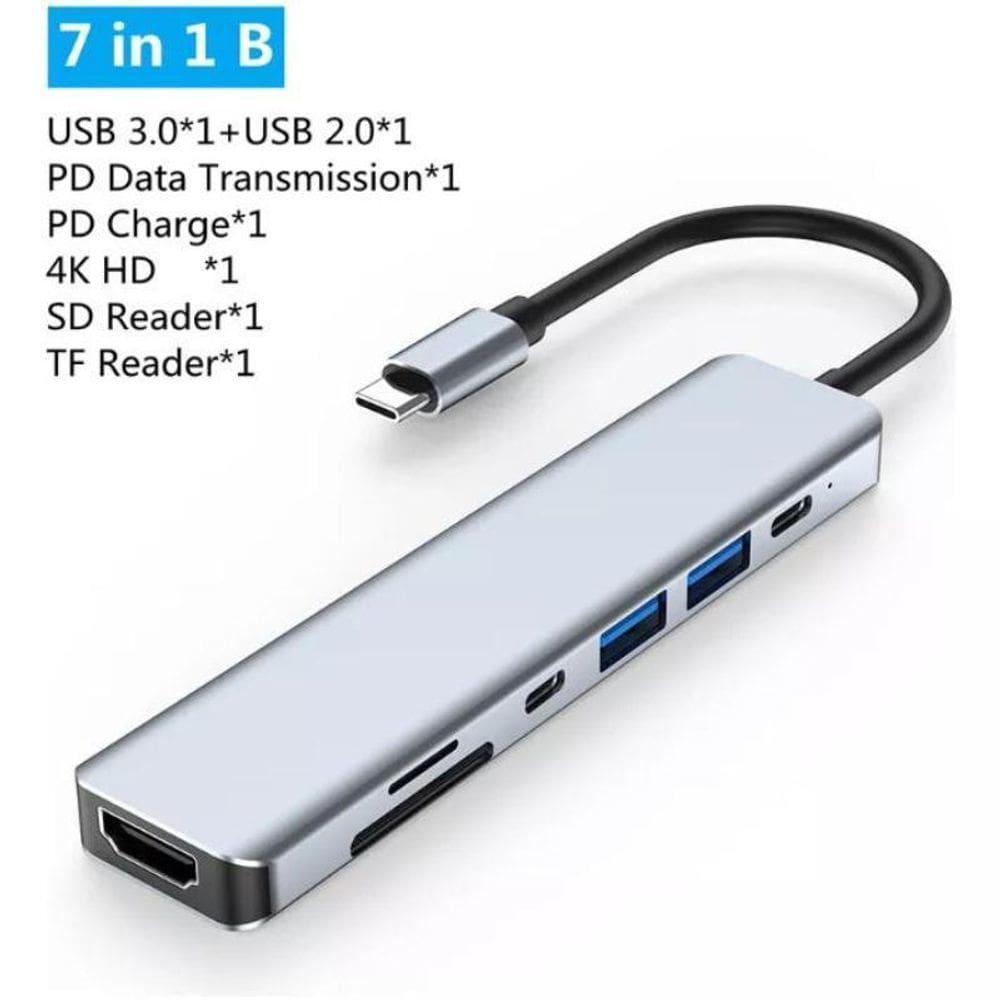 Adaptador Hub Cabo Multiportas Usb-C 7 Em 1 Hdmi 4K Usb 3.0