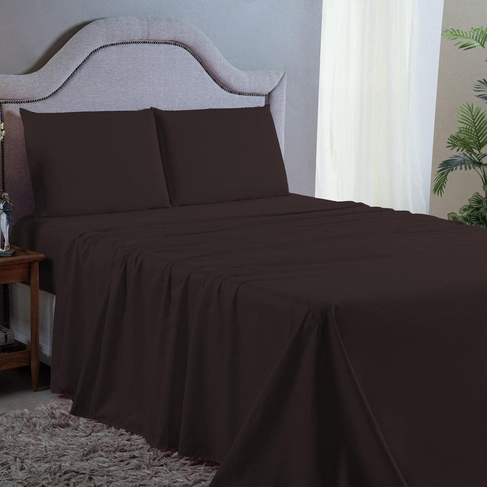 Roupa de Cama King 4pç Percal 400 Fios Marrom
