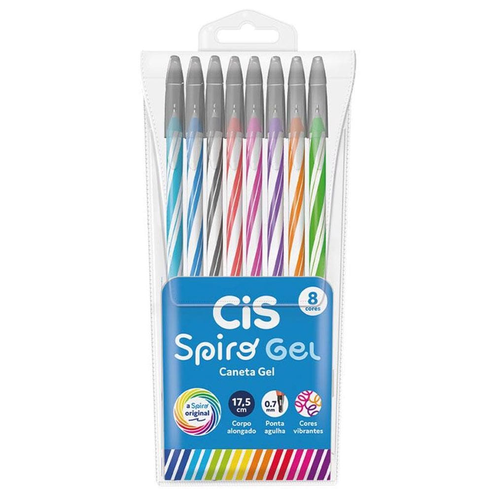 Caneta esferográfica 0.7mm Spiro Gel com 8 unidades - Cis