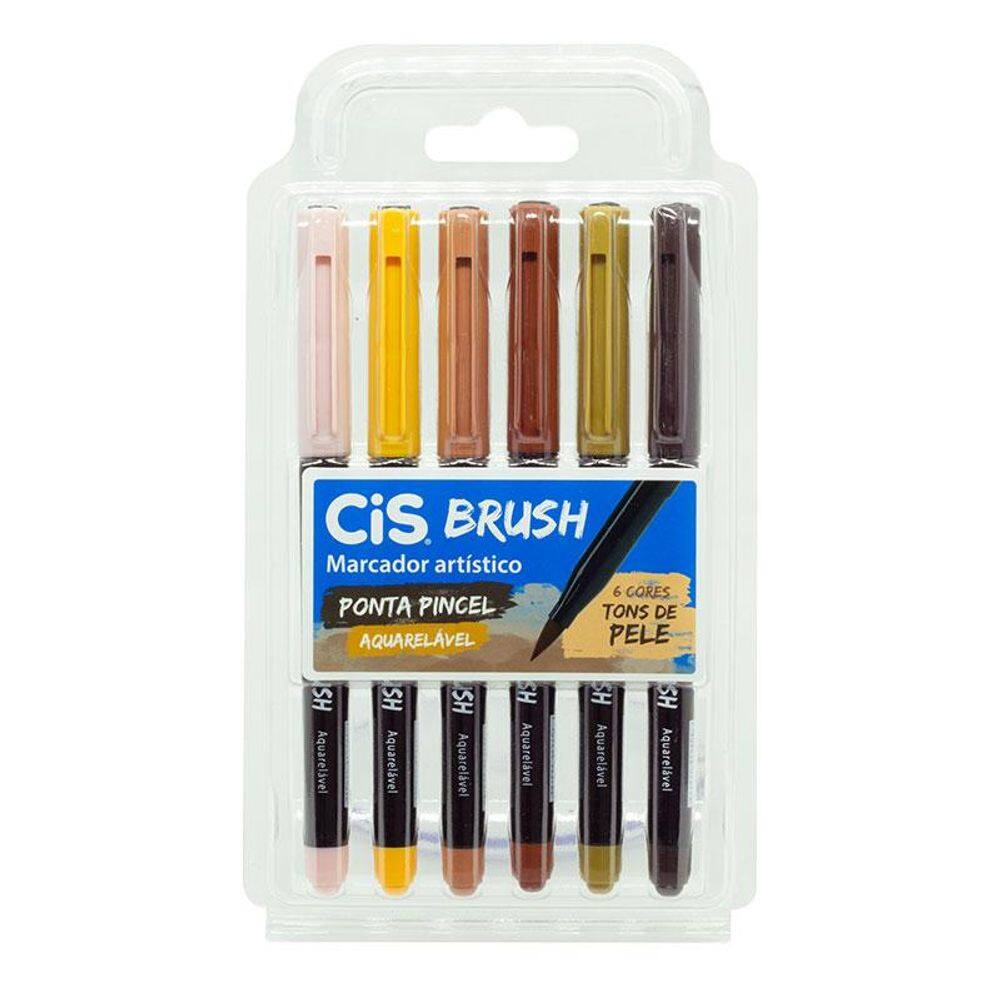 Caneta pincel Brush Aquarelável c/ 6 cores tons de pele Cis