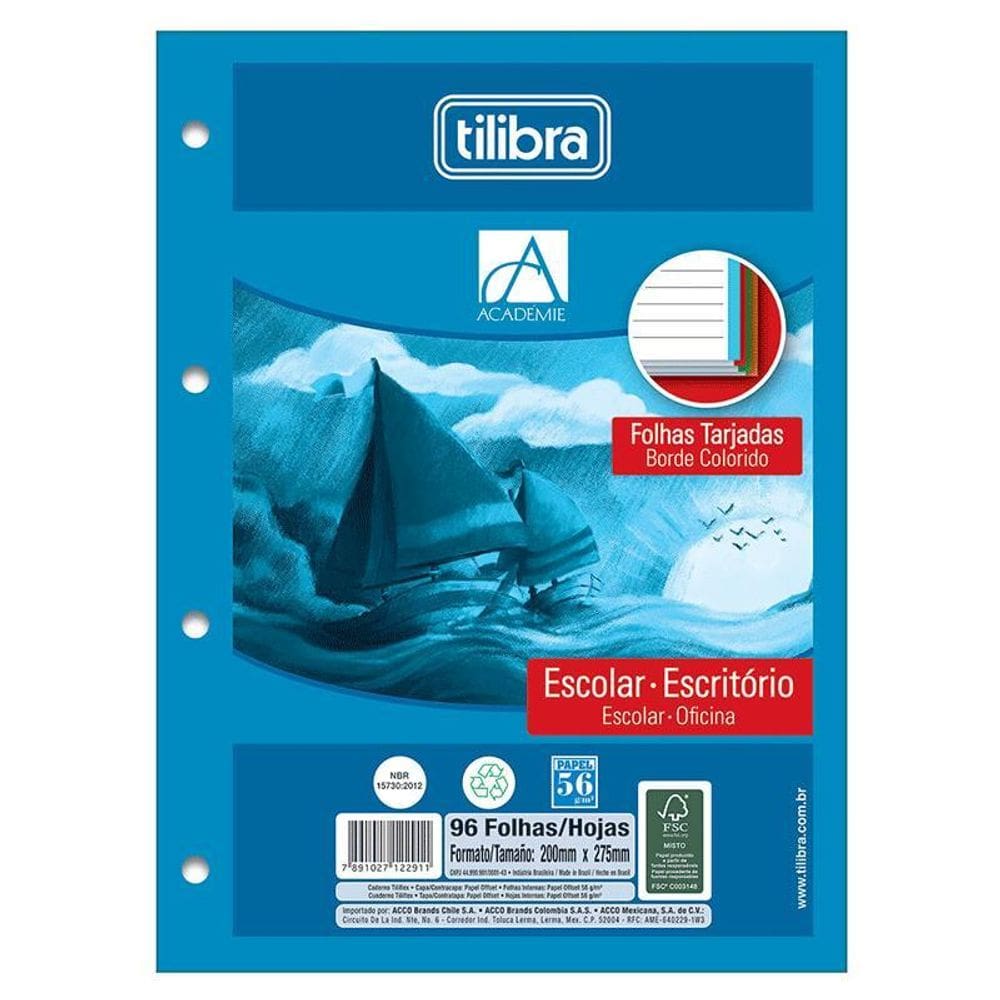 Monobloco Univer. Académie Color 4 furos 96 fls Tilibra